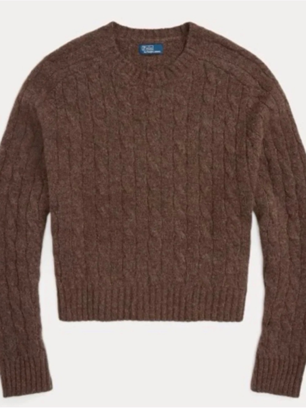 Polo Ralph Lauren 100% Alpaca Cable Knit Crewneck Sweater in Brown